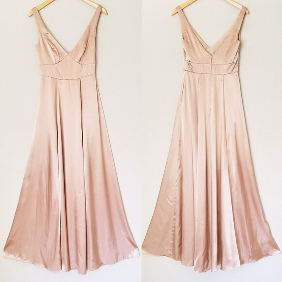 Galina Signature David’s Bridal Charmeuse Tank VNeck Gown Dress Slit Sand 2 $200 - Picture 4 of 14